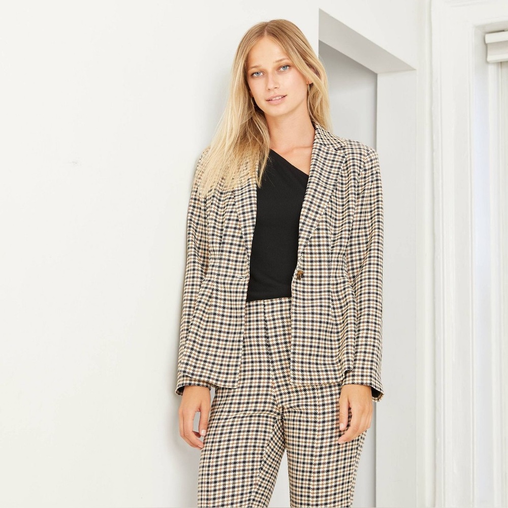 Who What Wear Houndstooth blazer in Black and brown